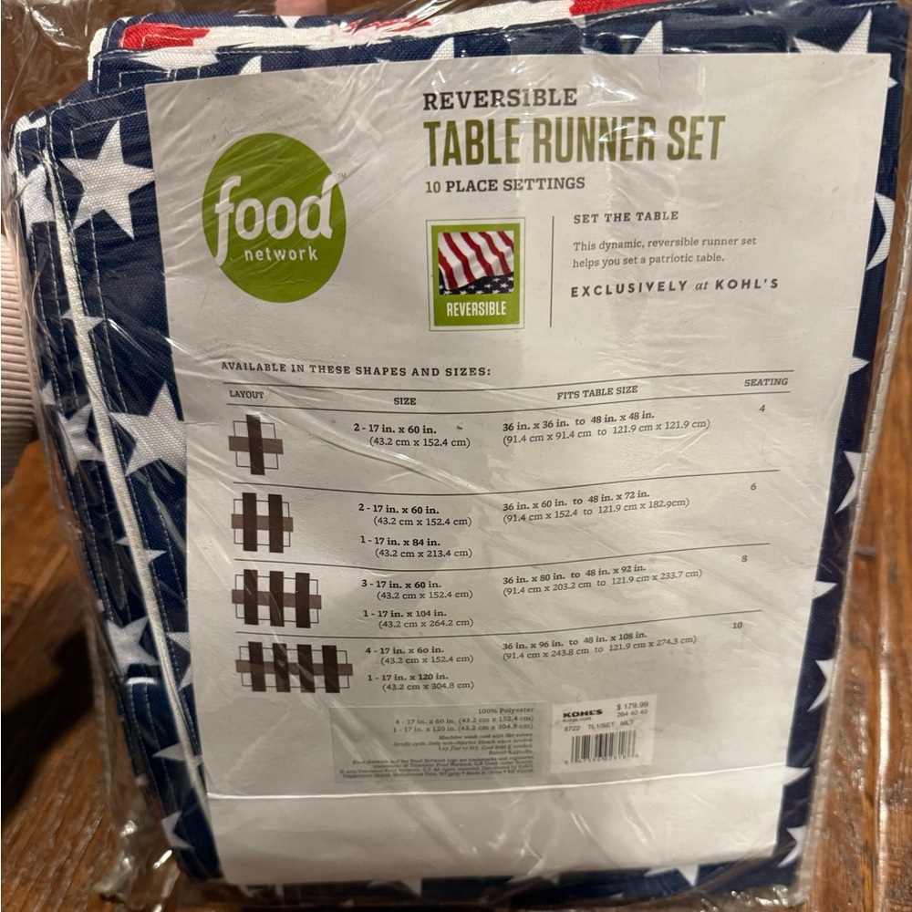 🇺🇸🇺🇸🇺🇸Food Network Patriotic Starry Blue and White Table Runner Set